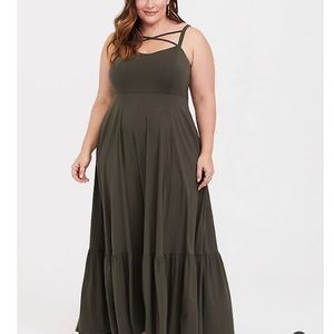 Torrid Olive Green Crisscross Shirred Maxi Dress